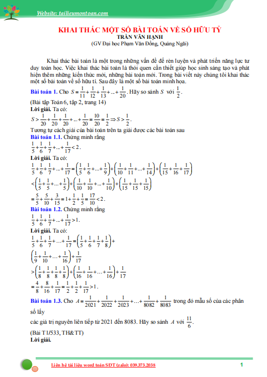 Khai thác một số bài toán về số hữu tỷ